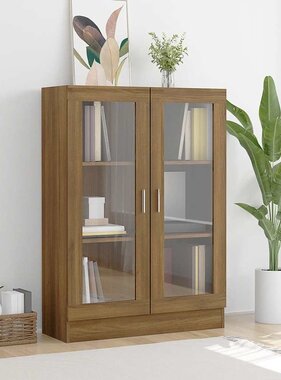 VidaXL Vitrinekast 82,5x30,5x115 cm bewerkt hout bruin eikenkleur