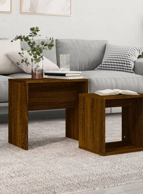 VidaXL 2-delige Tafeltjesset bewerkt hout bruin eikenkleur