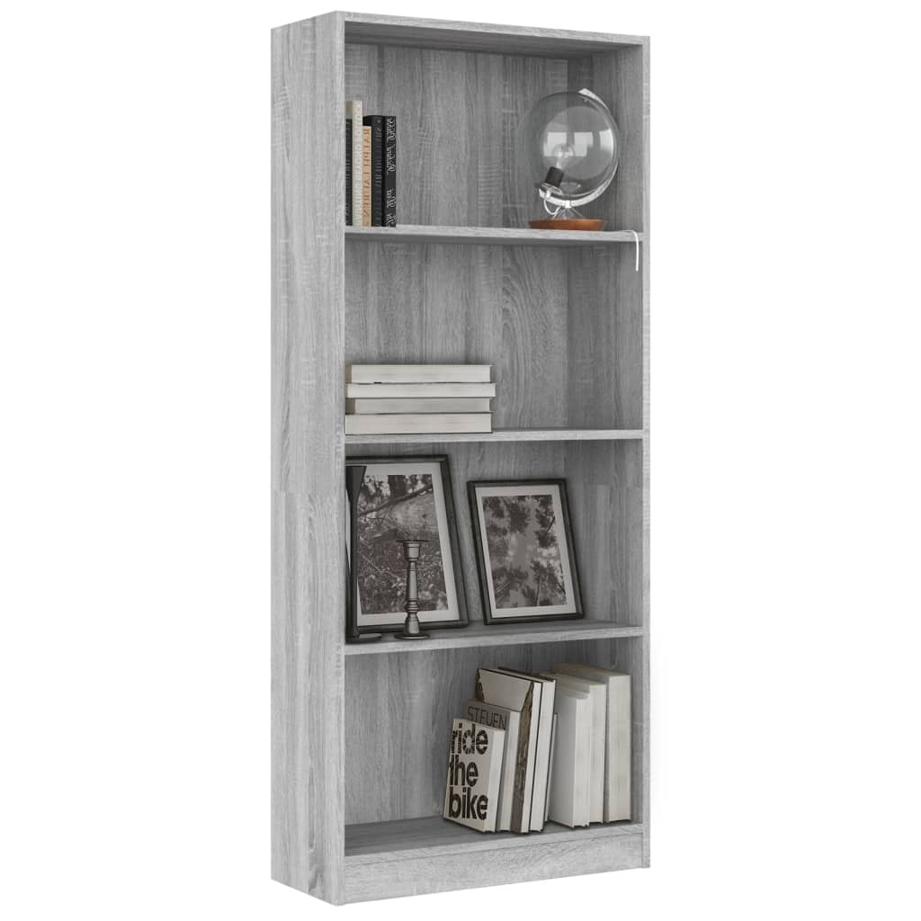 VidaXL Boekenkast 4 schappen 60x24x142 cm bewerkt hout grijs sonoma