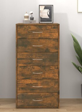 VidaXL Dressoir met 6 lades 50x34x96 cm bewerkt hout gerookt eiken