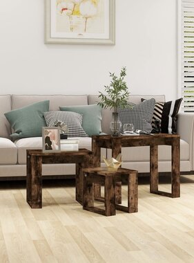 VidaXL 3-delige Tafeltjesset bewerkt hout gerookt eikenkleurig