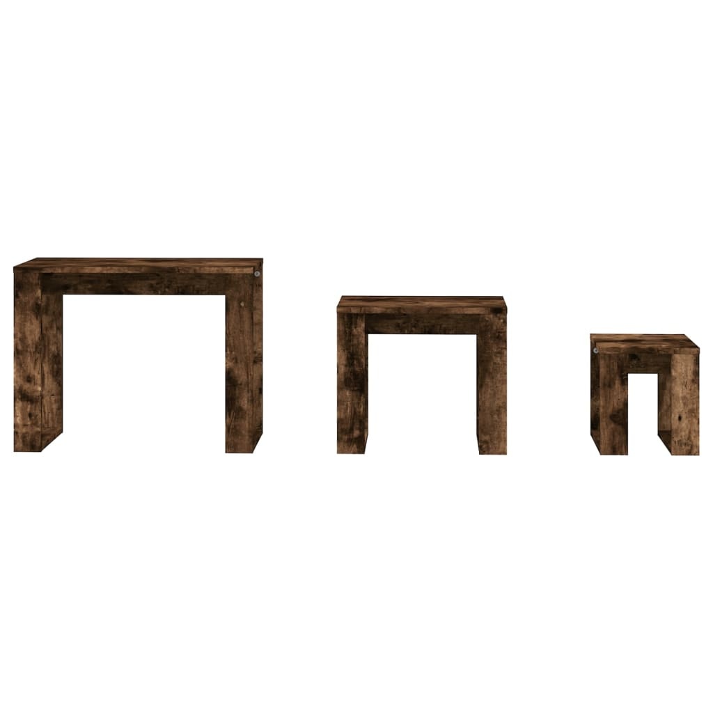 VidaXL 3-delige Tafeltjesset bewerkt hout gerookt eikenkleurig