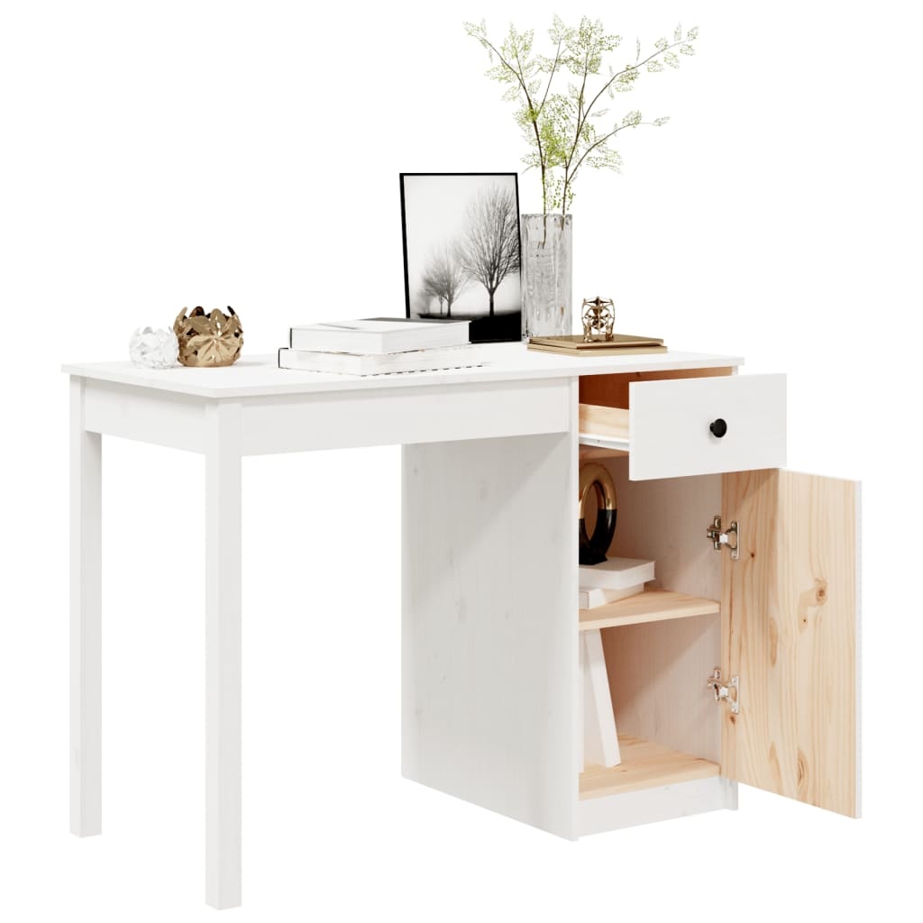 VidaXL Bureau 100x50x75 cm massief grenenhout wit