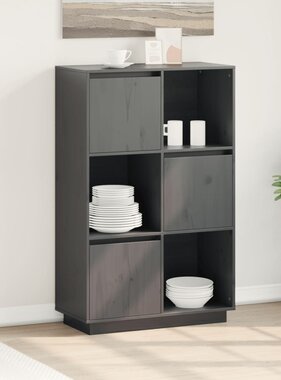 VidaXL Hoge kast 74x35x117 cm massief grenenhout grijs