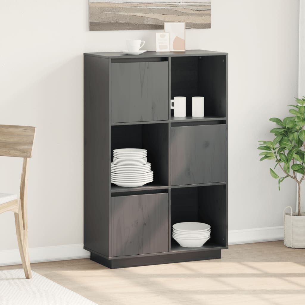 VidaXL Hoge kast 74x35x117 cm massief grenenhout grijs