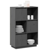 VidaXL Hoge kast 74x35x117 cm massief grenenhout grijs