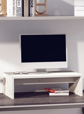 VidaXL Monitorstandaard 50x27x15 cm massief grenenhout wit