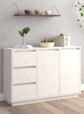 VidaXL Dressoir 111x34x75 cm massief grenenhout wit