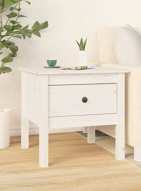 VidaXL Bijzettafel 50x50x49 cm massief grenenhout wit