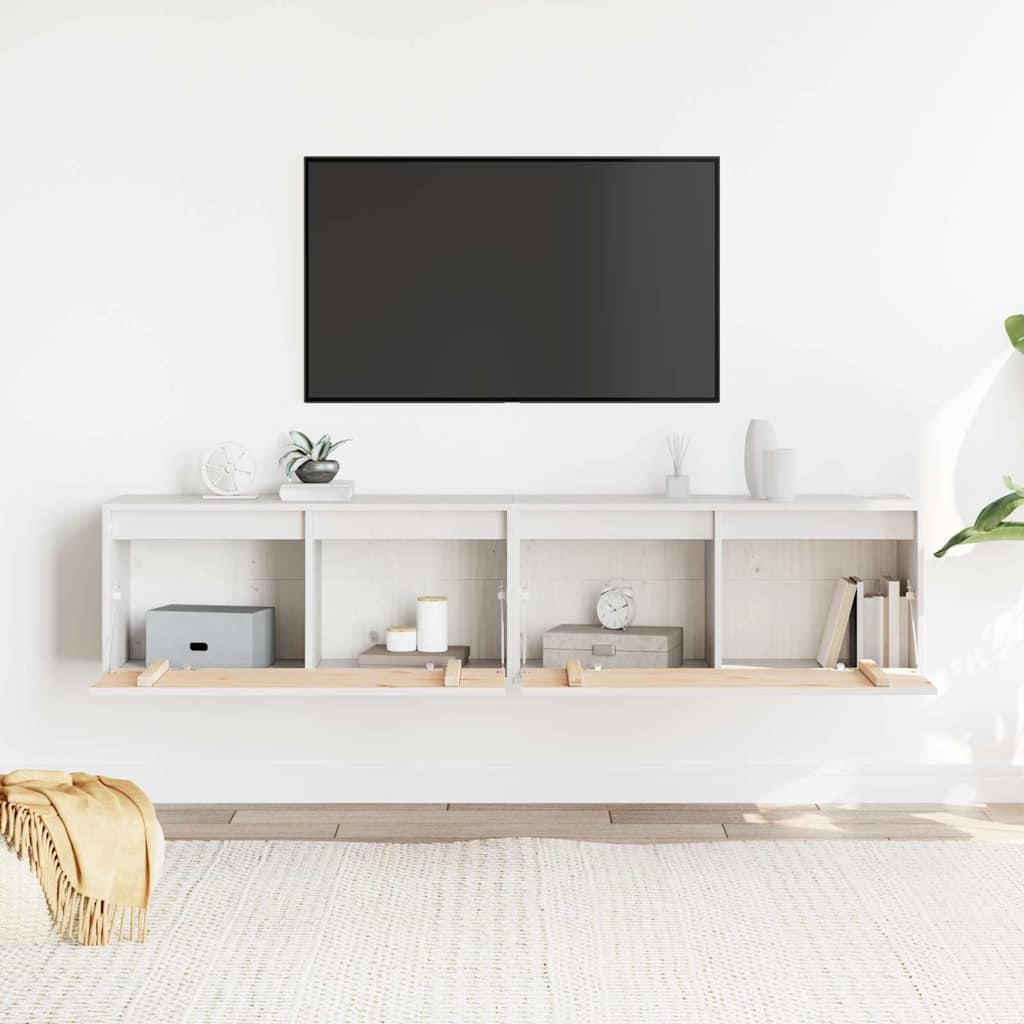 VidaXL Wandkasten 2 st 80x30x35 cm massief grenenhout wit