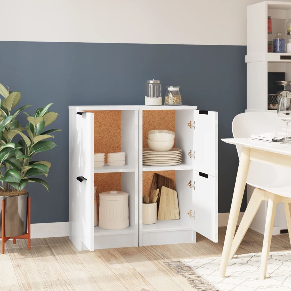 VidaXL Dressoirs 2 st 30x30x70 cm bewerkt hout hoogglans wit