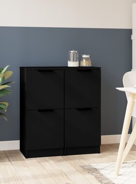 VidaXL Dressoirs 2 st 30x30x70 cm bewerkt hout zwart