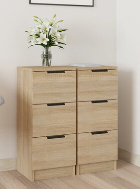 VidaXL Dressoirs 2 st 30x30x70 cm bewerkt hout sonoma eikenkleurig
