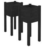 VidaXL Plantenbakken 2 st 31x31x70 cm massief grenenhout zwart