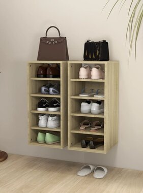 VidaXL Schoenenkasten 2 st 31,5x35x70 cm spaanplaat sonoma eikenkleur