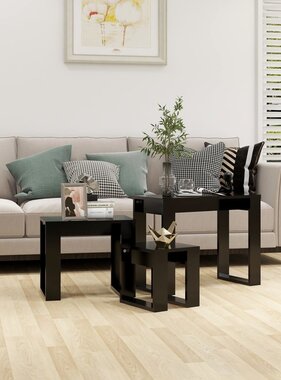 VidaXL 3-delige Tafeltjesset bewerkt hout zwart