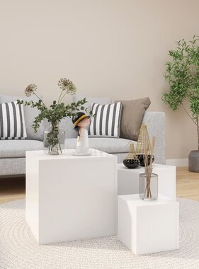 VidaXL Bijzettafels 3 st spaanplaat wit