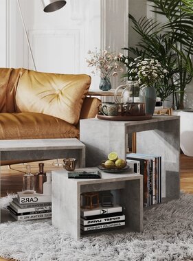 VidaXL 3-delige Tafeltjesset spaanplaat betongrijs