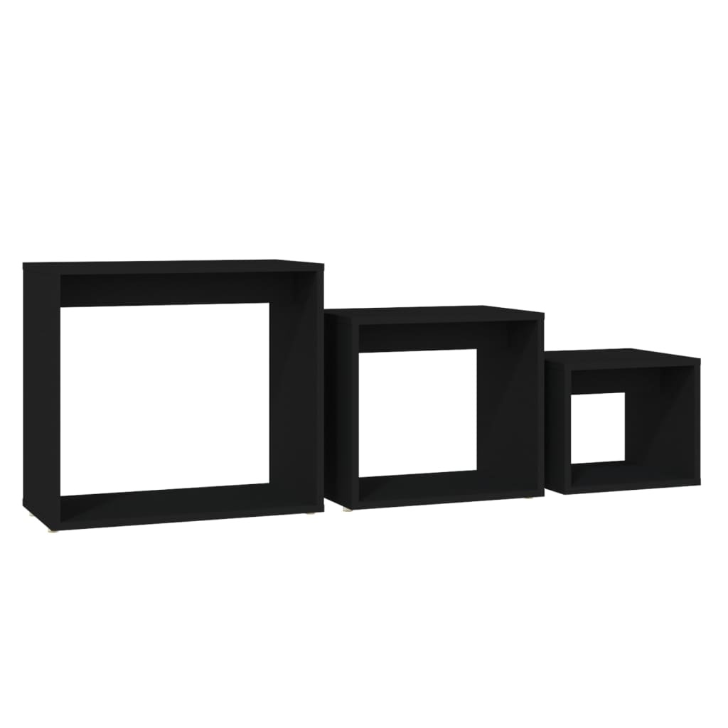 VidaXL 3-delige Tafeltjesset spaanplaat zwart