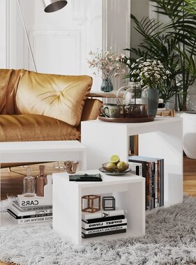 VidaXL 3-delige Tafeltjesset bewerkt hout wit