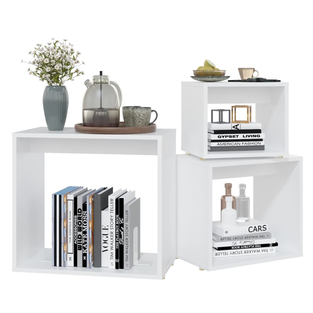 VidaXL 3-delige Tafeltjesset bewerkt hout wit