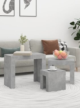 VidaXL 3-delige Tafeltjesset bewerkt hout betongrijs