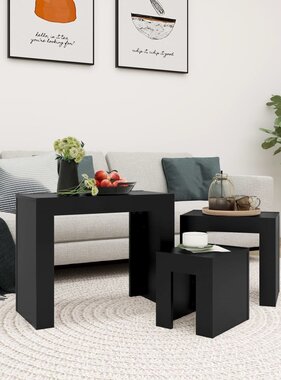 VidaXL 3-delige Tafeltjesset bewerkt hout zwart