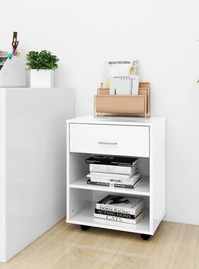 VidaXL Rolkast 46x36x59 cm bewerkt hout hoogglans wit