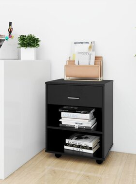 VidaXL Rolkast 46x36x59 cm bewerkt hout zwart