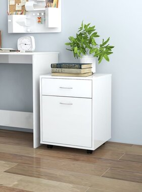 VidaXL Rolkast 45x38x54 cm bewerkt hout hoogglans wit