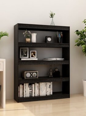 VidaXL Boekenkast/kamerscherm 100x30x135,5 cm massief grenenhout zwart