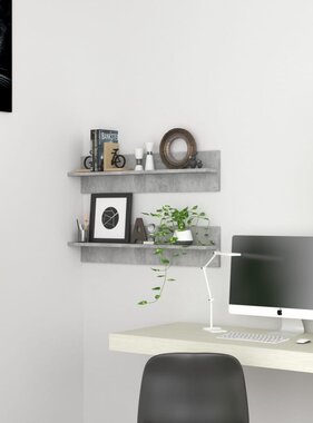 VidaXL Wandschappen 2 st 80x11,5x18 cm bewerkt hout betongrijs