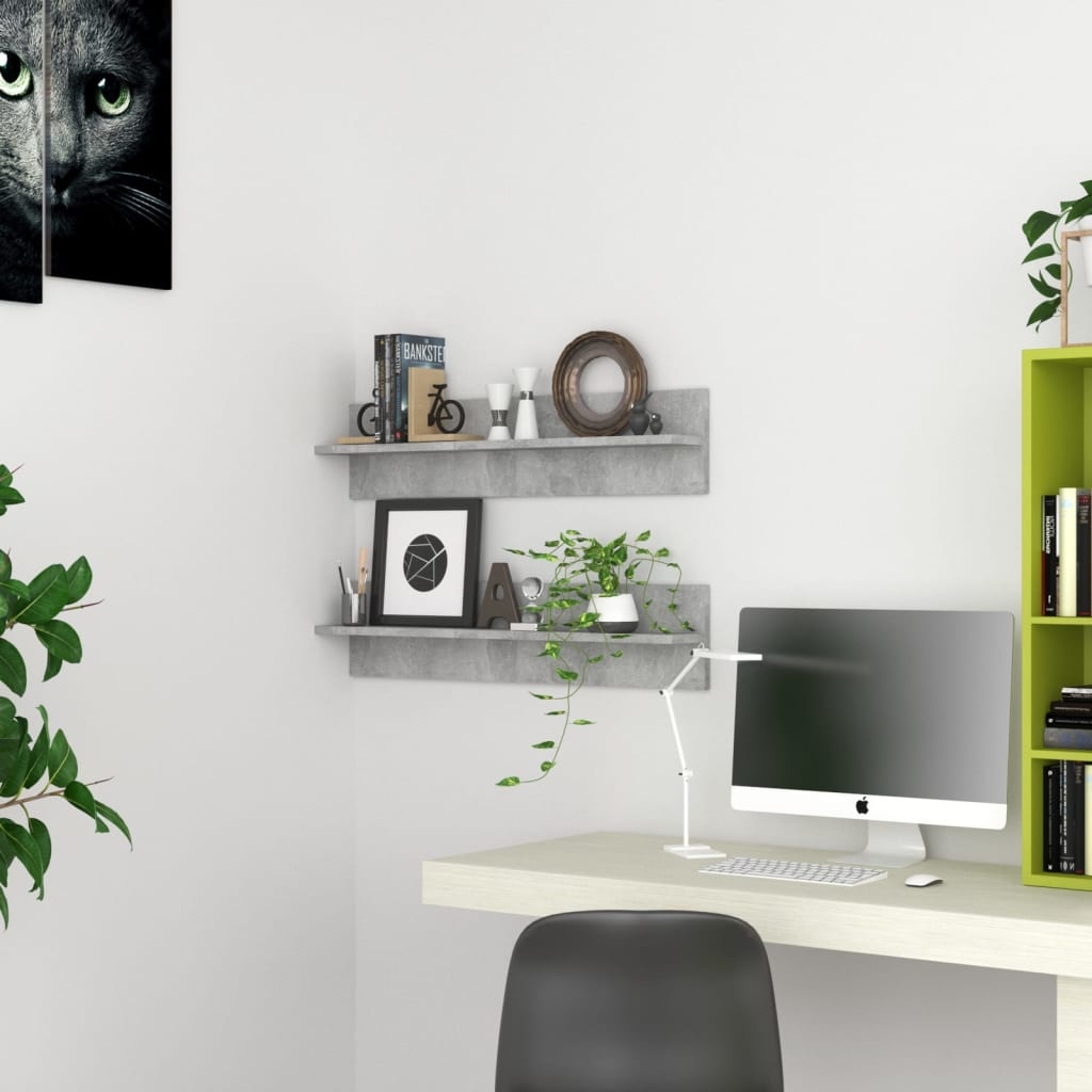 VidaXL Wandschappen 2 st 80x11,5x18 cm bewerkt hout betongrijs