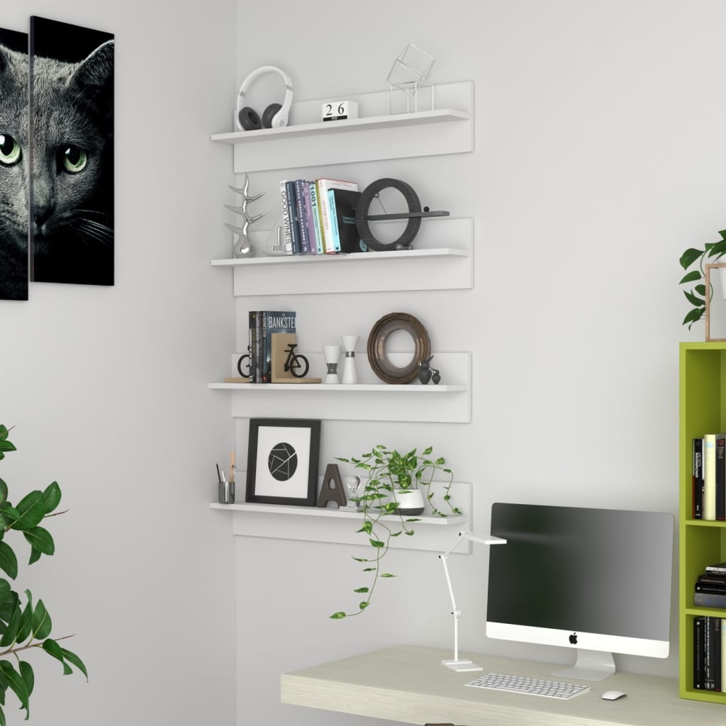 VidaXL Wandschappen 4 st 80x11,5x18 cm bewerkt hout wit