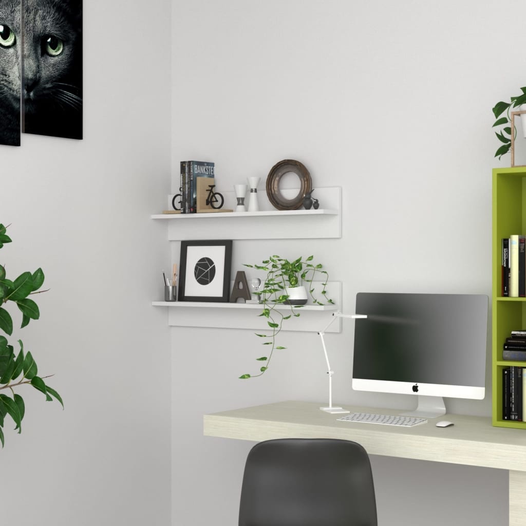 VidaXL Wandschappen 2 st 80x11,5x18 cm bewerkt hout wit