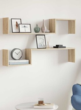 VidaXL Wandschappen 2 st 100x15x20 cm spaanplaat sonoma eikenkleurig
