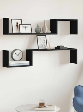 VidaXL Wandschappen 2 st 100x15x20 cm spaanplaat zwart