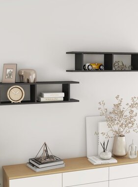 VidaXL Wandschappen 2 st 90x18x20 cm bewerkt hout hoogglans grijs