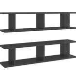 VidaXL Wandschappen 2 st 90x18x20 cm bewerkt hout hoogglans grijs