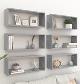VidaXL Wandschappen kubus 6 st 60x15x23 cm bewerkt hout betongrijs