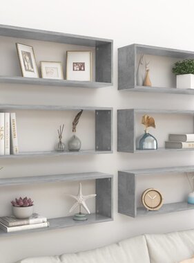 VidaXL Wandschappen kubus 6 st 60x15x23 cm bewerkt hout betongrijs