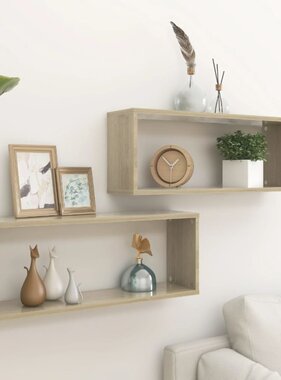 VidaXL Wandschappen kubus 2 st 60x15x23 cm spaanplaat sonoma eiken