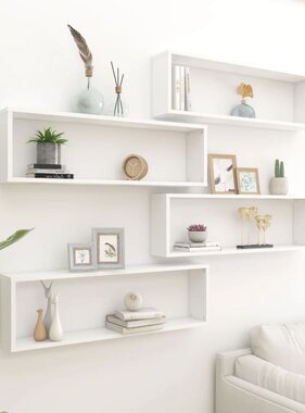 VidaXL Wandschappen kubus 4 st 100x15x30 cm bewerkt hout wit