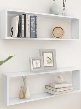 VidaXL Wandschappen kubus 2 st 100x15x30 cm bewerkt hout wit