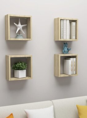 VidaXL Wandschappen kubus 4 st 30x15x30 cm sonoma eikenkleurig