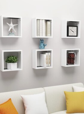 VidaXL Wandschappen kubus 6 st 30x15x30 cm wit