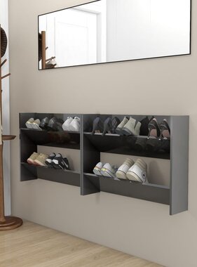 VidaXL Wandschoenenkasten 2 st 80x18x60 cm hout hoogglans grijs