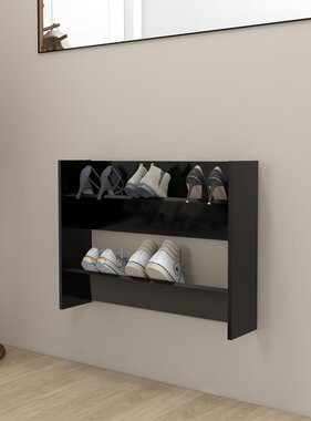 VidaXL Wandschoenenkast 80x18x60 cm bewerkt hout zwart