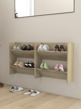 VidaXL Wandschoenenkasten 2 st 60x18x60 cm spaanplaat sonoma eiken