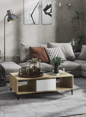 VidaXL Salontafel 103,5x60x35 cm bewerkt hout wit en sonoma eikenkleur